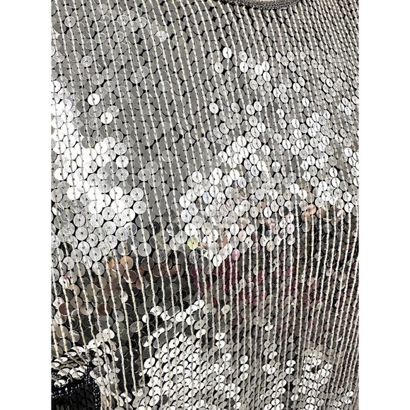 VTG Saks Fifth Ave Flapper Dress Judith Ann Pure Silk Sequined  Sz M/L Blk/Slvr - Picture 3 of 9